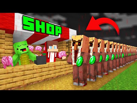 JJ and Mikey Open STORE For SCARY VILLAGERS in Minecraft - Maizen