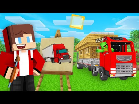 JJ and Mikey Using DRAWING MOD to Get Any VEHICLE in Minecraft - Maizen