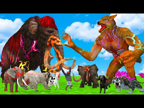 5 Giant Mammoth Elephant Cow Vs 5 Giant Lion Tiger Wolf Vs Cow Gorilla Buffalo Saved By Mammoth