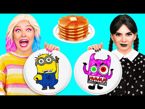 Pancake Art Challenge with Wednesday Addams | Funny Moments by BaRaFun Gold Challenge