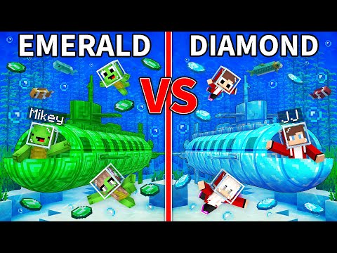 JJ's DIAMOND Submarine vs Mikey's EMERALD Family Submarine Build Battle in Minecraft - Maizen