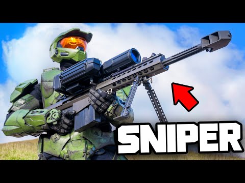 Master Chief Shoots A REAL Halo SNIPER RIFLE (50 CAL)