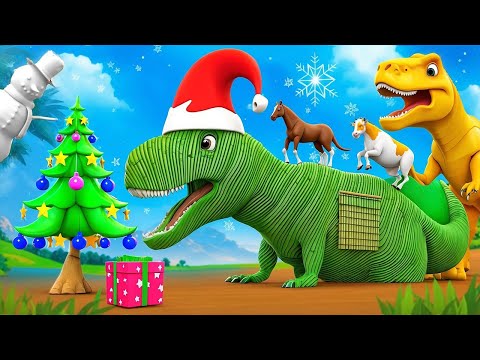 🎄 Giant T-Rex Bamboo House Christmas Farm Diorama 🎅 | Cow, Gorilla, Animals Comedy 3D Cartoon