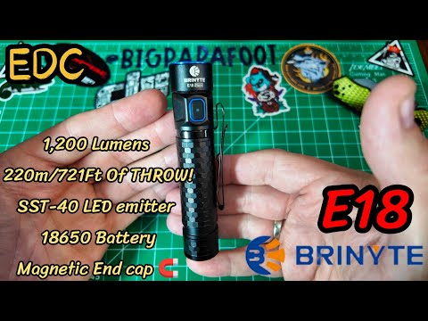 BRINYTE E18 1,200 LUMEN SST-40 LED EMITTER MAGNETIC END CAP 18650 BATTERY 220M POCKET THROWER 😳