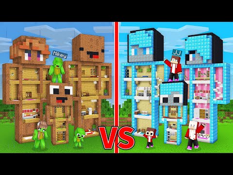 JJ's Family RICH Statues vs Mikey's Family POOR Statues Survive Battle in Minecraft - Maizen