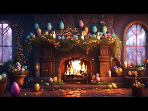 COZY FIREPLACE EASTER TIME AMBIENCE-BUTTERFLIES-REALISTIC BURNING FIRE-SOOTHING FIREPLACE ASMR