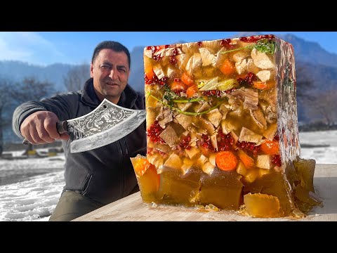 Transparent Hearty Soup With Meat! Winter Nature In The Village Of Azerbaijan