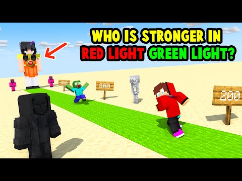 Monsters & Herobrine JJ and Mikey : WHO IS STRONGER IN RED LIGHT GREEN LIGHT? - Minecraft Animation