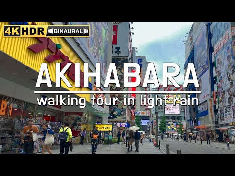 Akihabara walking tour in light rain | 4K/HDR Video Subtitles in Multiple Languages | Tokyo, Japan