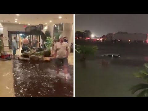 Beaumont flooding: Floodwaters swamp hotel lobby as Imelda bears down