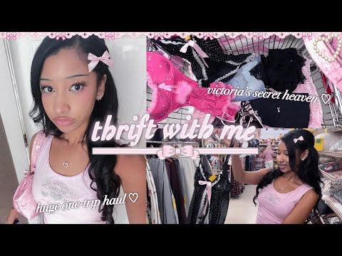 thrifting for my dolly pink wardrobe ♡ spending $50 at my fav thrift + haul!