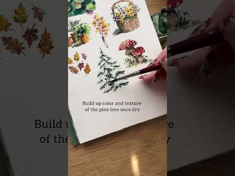 Snowy pine tree: tiny watercolor study