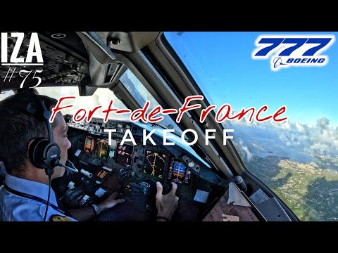 B777 FDF 🇨🇵 Fort-de-France | TAKEOFF 10 | 4K Cockpit View | ATC & Crew Communications