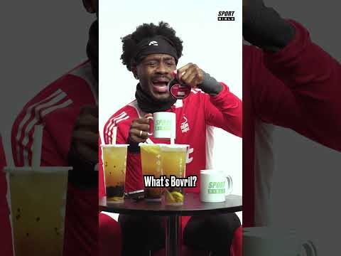 Nottingham Forest's Anthony Elanga, Ola Aina and Callum Hudson-Odoi try Bovril for the first time