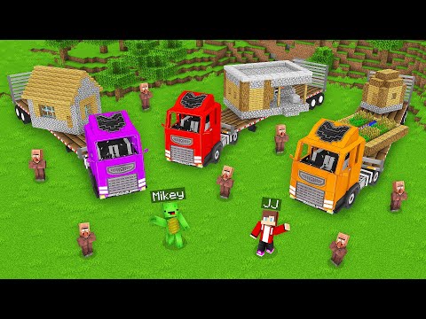 JJ and Mikey Found Secret VILLAGE on TRUCK in Minecraft - Maizen