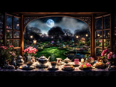 EASTER MOONLIGHT TEA PARTY-ENCHANTING GARDENS-SPRING FLOWERS-COZY NIGHT NATURE SOUNDS-SOOTHING ASMR