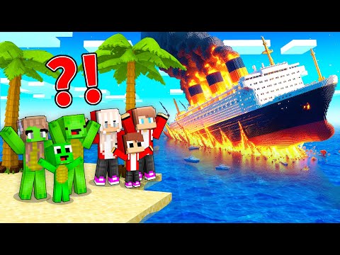 Mikey and JJ Survive The Cruise Ship CRASH on Desert Island in Minecraft (Maizen)