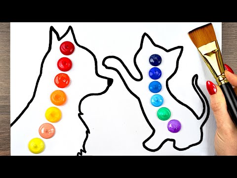 How to Draw Easy Cat & Dog Scenery🐱🐶 |  Acrylic Painting For Beginners