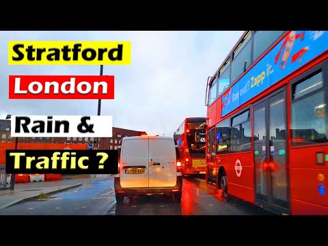 Rainy Day traffic along Stratford to Blackwall Tunnel London, UK