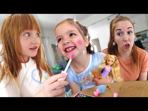 DISNEY PRINCESS MAKEOVER! Adley & Navey MakeUp Salon with Mom Tea Party on First Day of School!