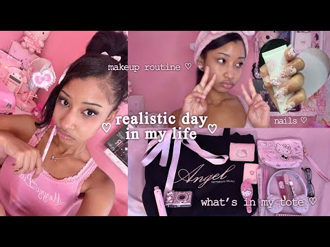 realistic day in my life ♡ makeup routine, what’s in my tote bag & new nail set