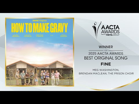 Richard Wilkins presents Meg Washington and Brendan Maclean the AACTA Award for Best Original Song