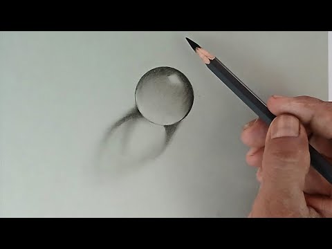 Pencil drawing of the transparent glass sphere with a clear reflection.