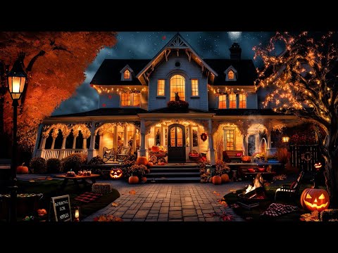 HALLOWEEN TRICK OR TREAT HOUSE-FALLING LEAVES-BOBBING FOR APPLES-JACK O LANTERNS-COZY FALL NIGHT