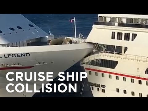 Watch the moment cruise ships collide