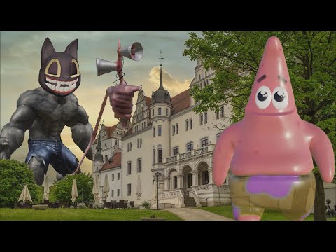 Monster fight near the ancient castle | House Head, Siren Head, Huggy Wuggy, King Kong, Spongebob