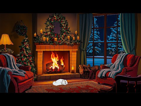 cozy christmas ambience with oldies playing in another room for relaxation (crackling fireplace)