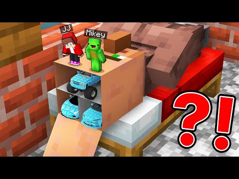 JJ and Mikey Found a Secret Car Base Inside a Villager in Minecraft (Maizen)