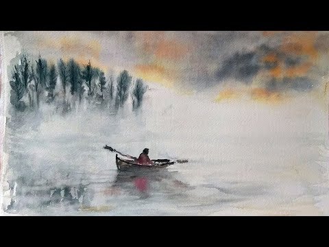 Misty Lake, Watercolor Painting