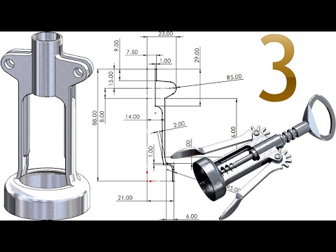 3-Project 53| Bottle Corkscrew |SolidWorks Tutorial: metal casing / ring (rib feature)