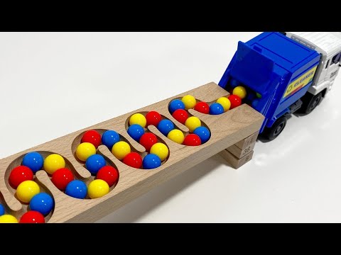 Marble Run Race ☆ HABA Slope & Retro Makita Truck, Excavator, Garbage Truck, Dump Truck, Ambulances