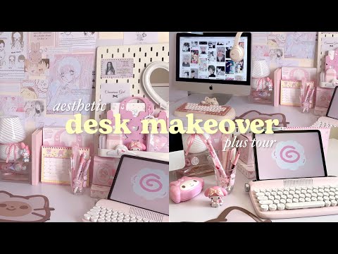 Desk makeover aesthetic 🍥 Pinterest, pink, coquette, anime and kpop inspired + desk tour 🎀