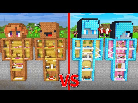 JJ's Family RICH Statue vs Mikey's Family POOR Statue Underground Base Batte in Minecraft - Maizen