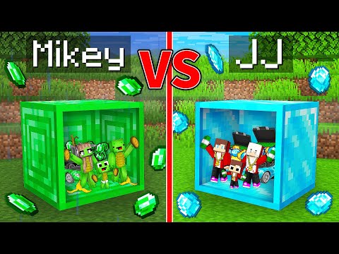 JJ's Family DIAMOND BLOCK vs Mikey's Family EMERALD BLOCK Survive Battle in Minecraft - Maizen