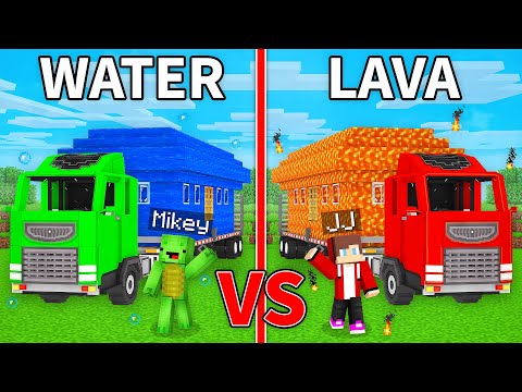 JJ's LAVA Truck vs Mikey's WATER Truck Build Battle in Minecraft - Maizen