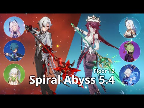 5.4 NEW ABYSS C0 Arlecchino Burgeon & C6 Rosaria - Floor 12 (9 Stars) | Genshin Impact