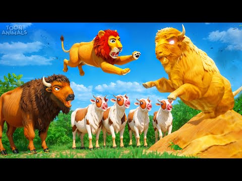 Sand Bison's Magical Encounter with Wild Lion and Tiger | Farm Rescue - Cow Pig Goat Dog Cat