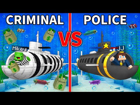 JJ's POLICE Submarine vs Mikey's CRIMINAL Submarine Build Battle in Minecraft - Maizen