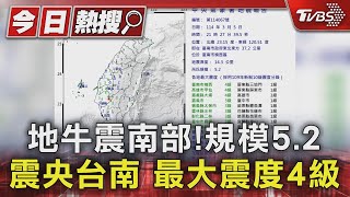 地牛震南部!規模5.2 震央台南 最大震度4級｜TVBS新聞 @TVBSNEWS01