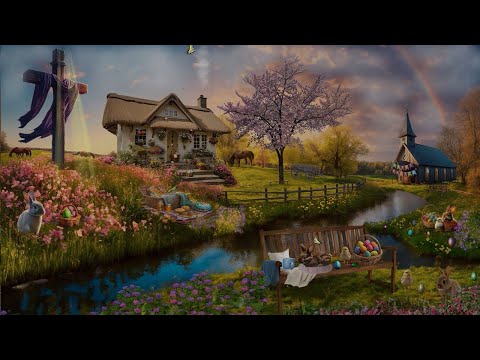 EASTER SUNDAY CELEBRATION AMBIENCE-CHURCH BELLS-SPRING PICNIC-BUNNYS-CALMING STREAM-COUNTRYSIDE ASMR