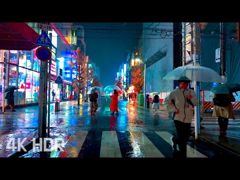 [ASMR] Rain-Drenched Night Walk in Kamakura City | Japan | Relaxing Natural City ambience | 4K/HDR