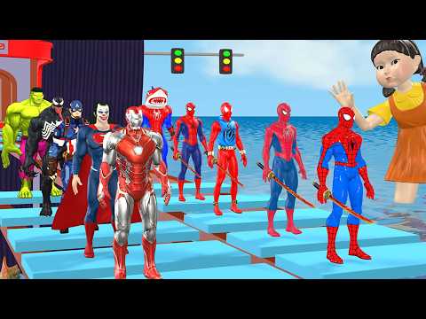 Siêu nhân nhện🔴Spider Man challenges the glass bridge Rescue superhero Iron Man vs Superman vs Hulk