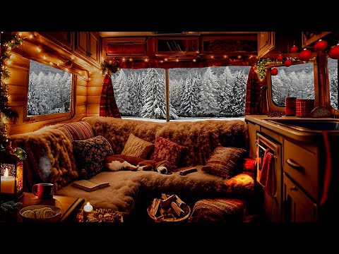 WINTER CAMPER AMBIENCE-SNOWFALL IN THE FOREST-WARM CABIN-SLEEPING DOG-RELAXING WINTER SOUNDS ASMR