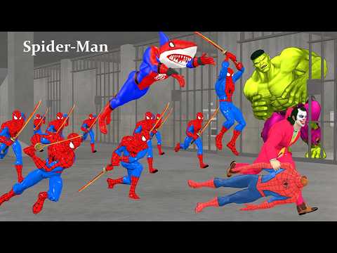 Siêu nhân nhện🔴Spider Man Sword Rescue Iron man from bad guys Joker vs Venom vs Hulk vs Shark spider