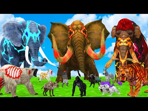 5 Giant Mammoth Elephant Cow Vs Giant Behemoth Vs 5 Giant Lion Tiger Wolf Cub Saved By Wolly Mammoth