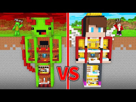 JJ's GOD vs Mikey's DEVIL Secret Underground Base Batte in Minecraft - Maizen